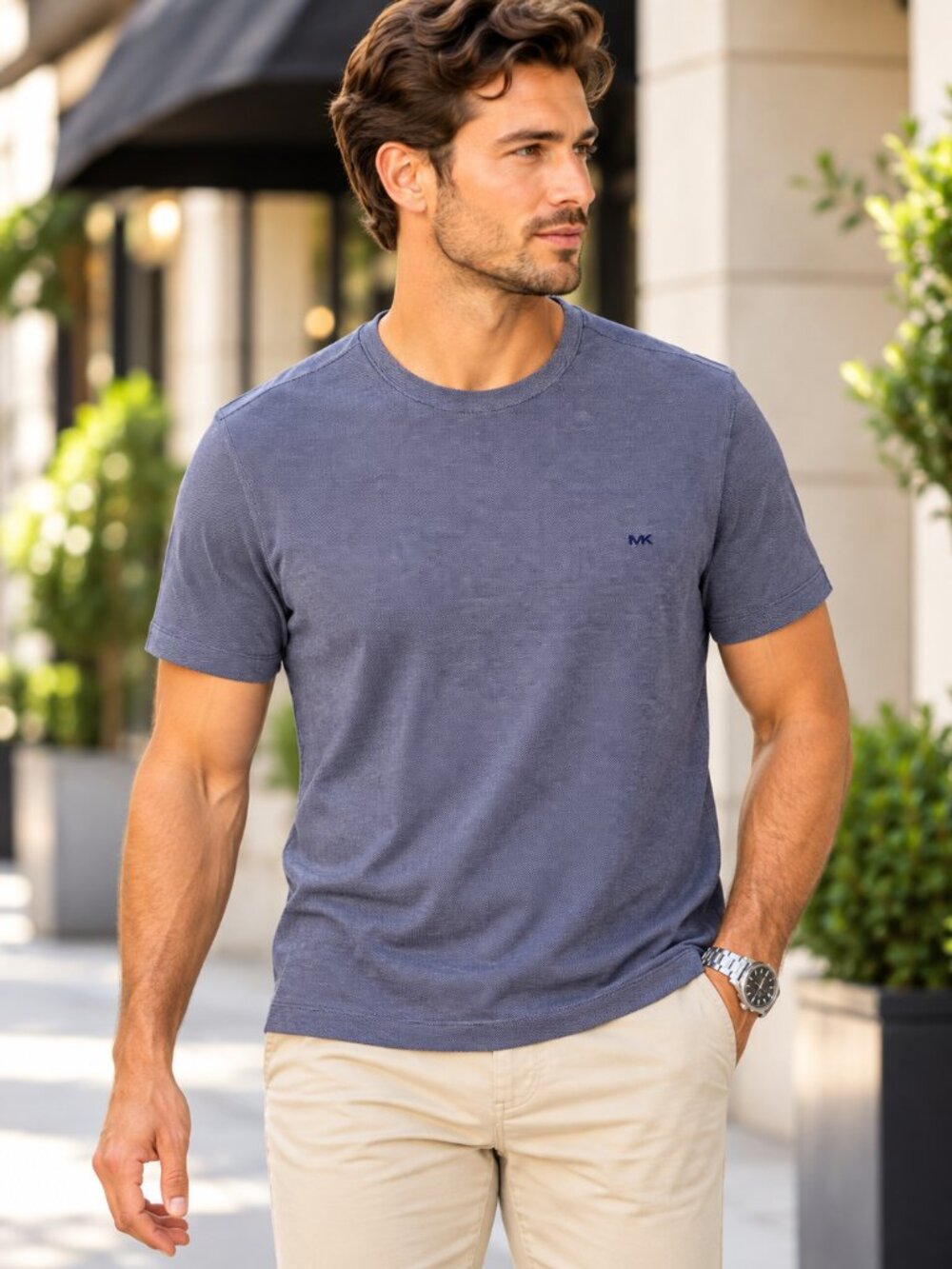 Michael Kors Men’s Textured Crew Neck T-Shirt Blue Size M